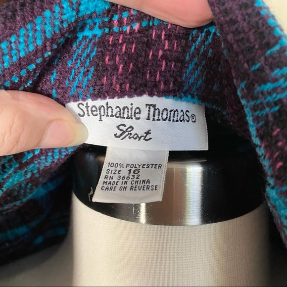 SOLD STEPHANIE THOMAS Chenille Tweed Button Blazer Plaid Size 16 - Picture 8 of 10